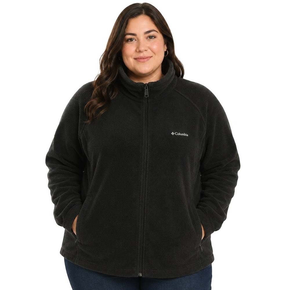 Columbia Fleece Jacket Womens 2X Black Full Zip Mock Neck Plus Size Outdoor